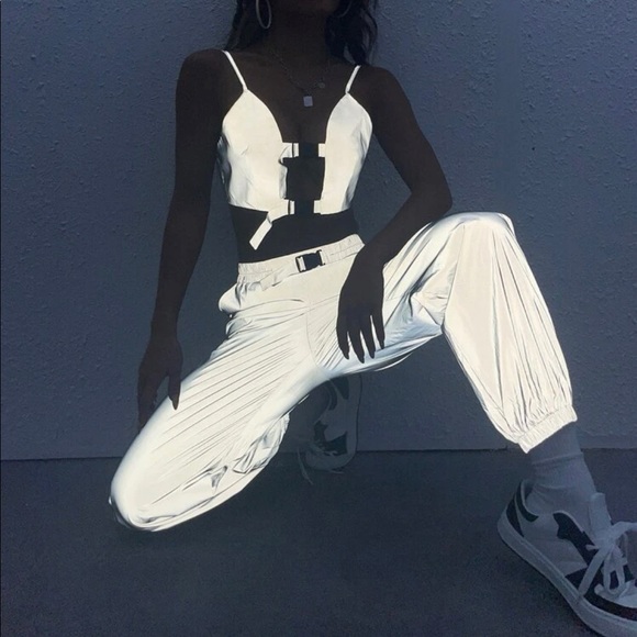 Handmade Pants - Reflective Buckle Crop Top & Jogger Festival Set